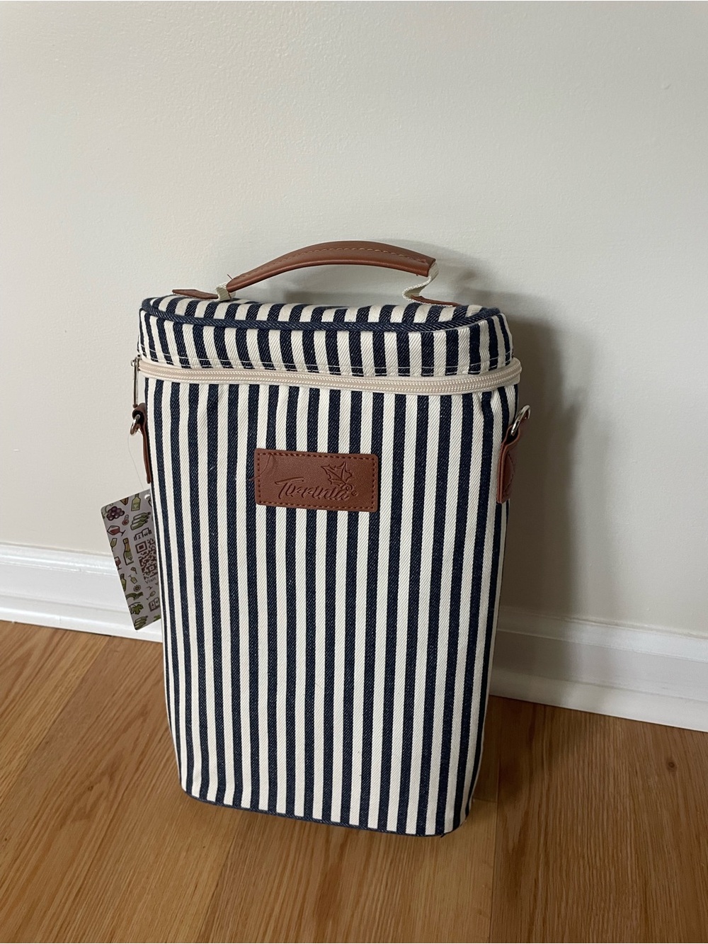 Tirrinia 2 Bottle Wine Tote Carrier, Blue Stripe